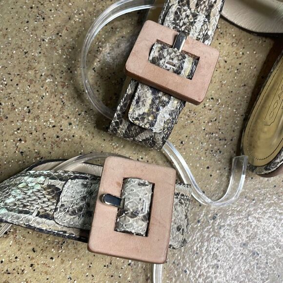 Coach Kensington Snake Print Ankle Wrap Platform Heeled Sandals 8.5 Nude, Taupe - Picture 4 of 12